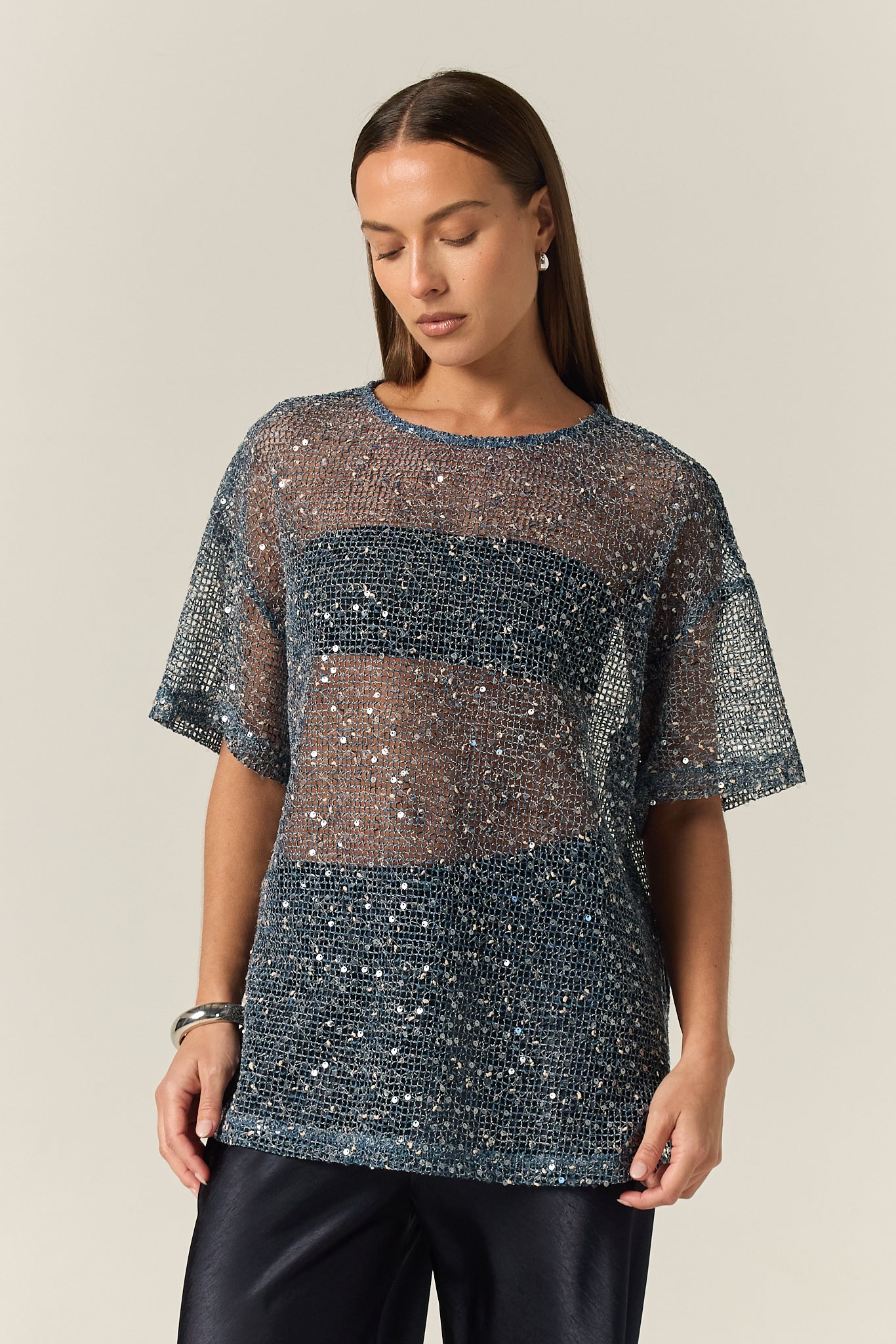 Emery Sequin Tee (Marine)