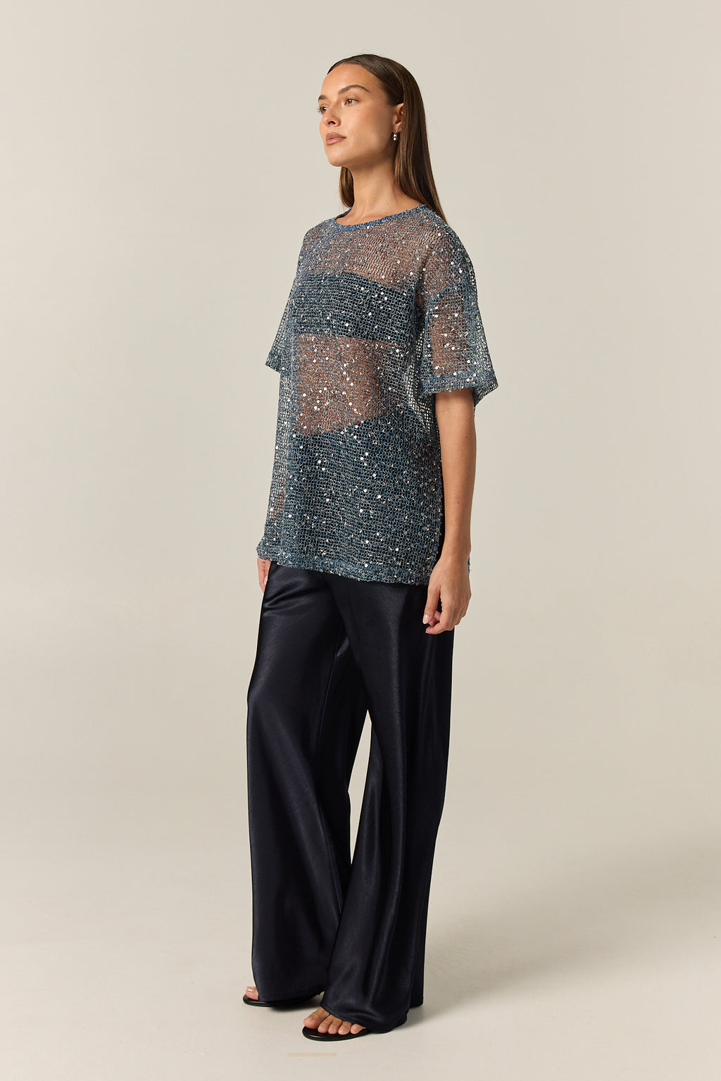 Emery Sequin Tee (Marine)