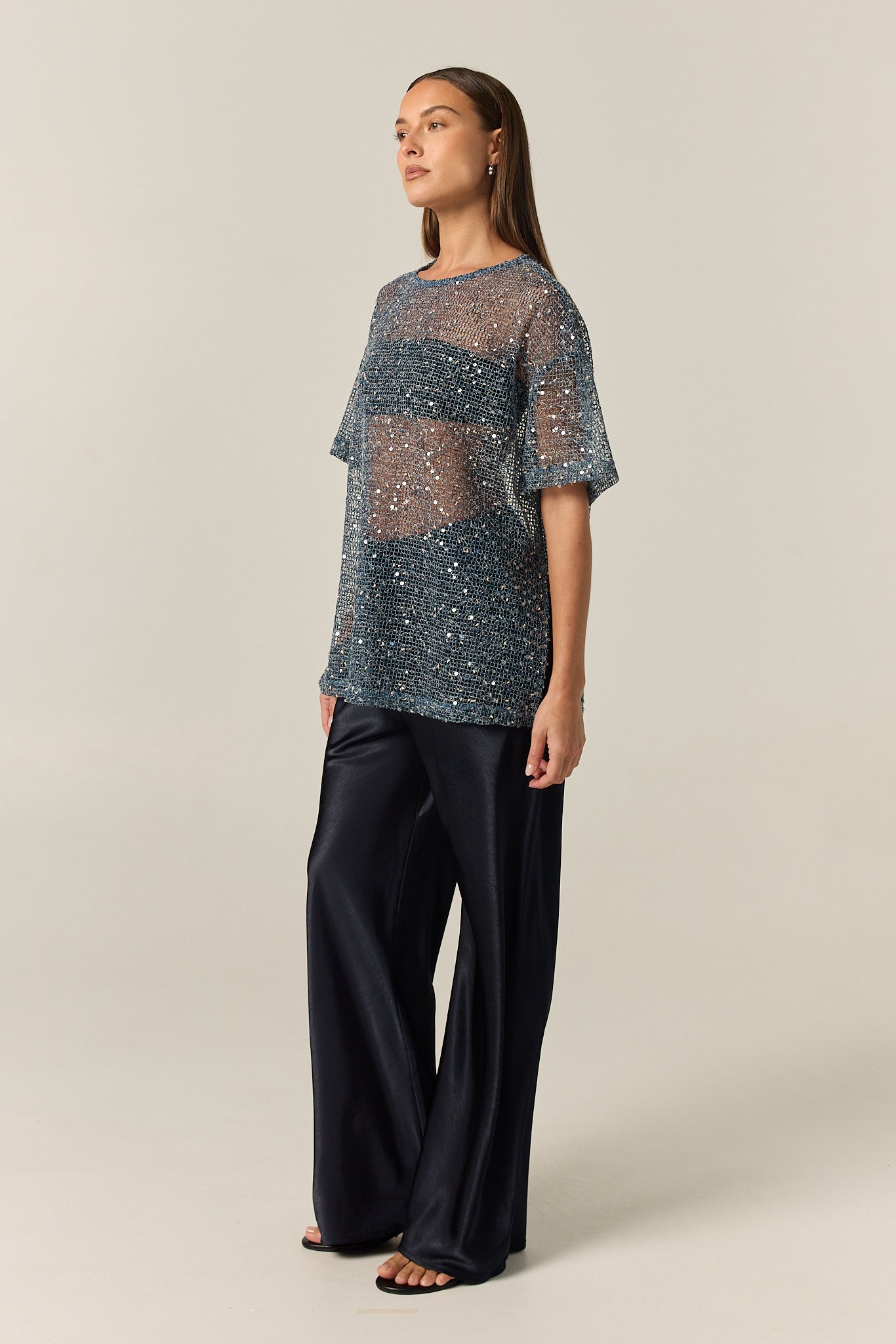 Emery Sequin Tee (Marine)