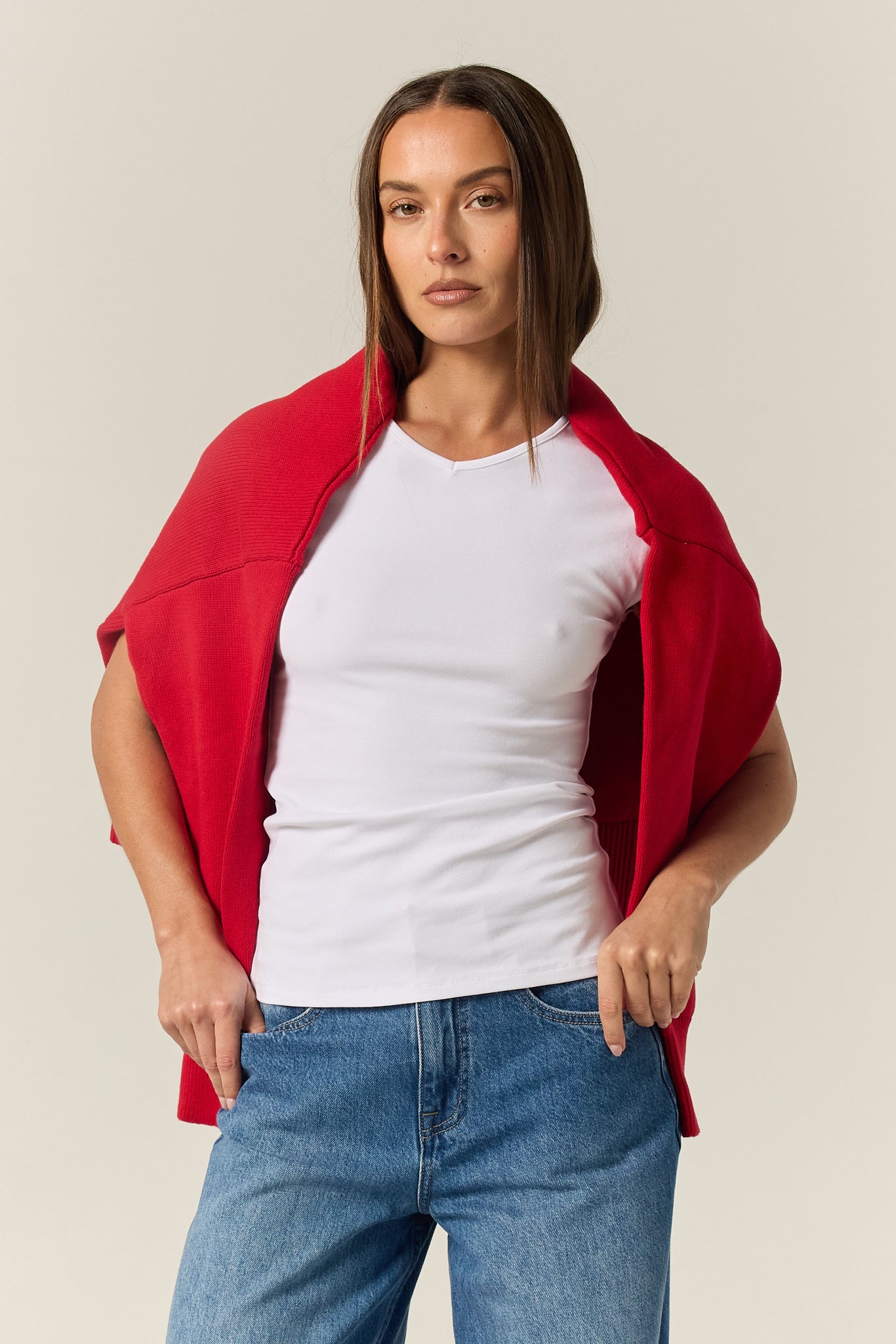Darcy V Neck Baby Tee (White)