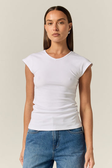 Darcy V Neck Baby Tee (White)