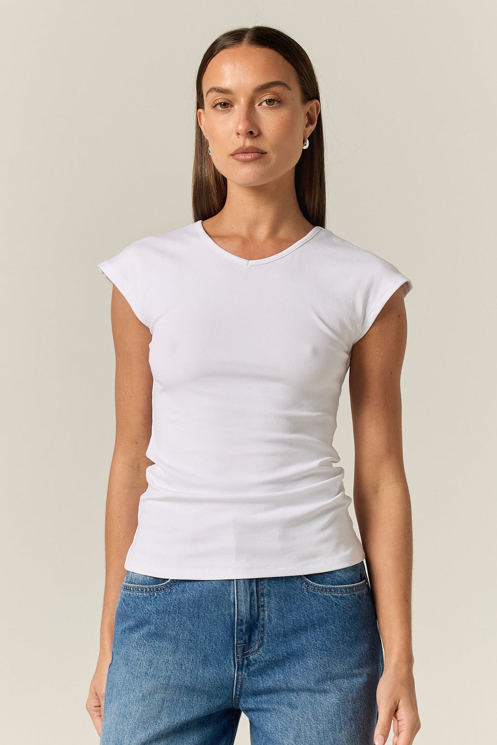 Darcy V Neck Baby Tee (White)