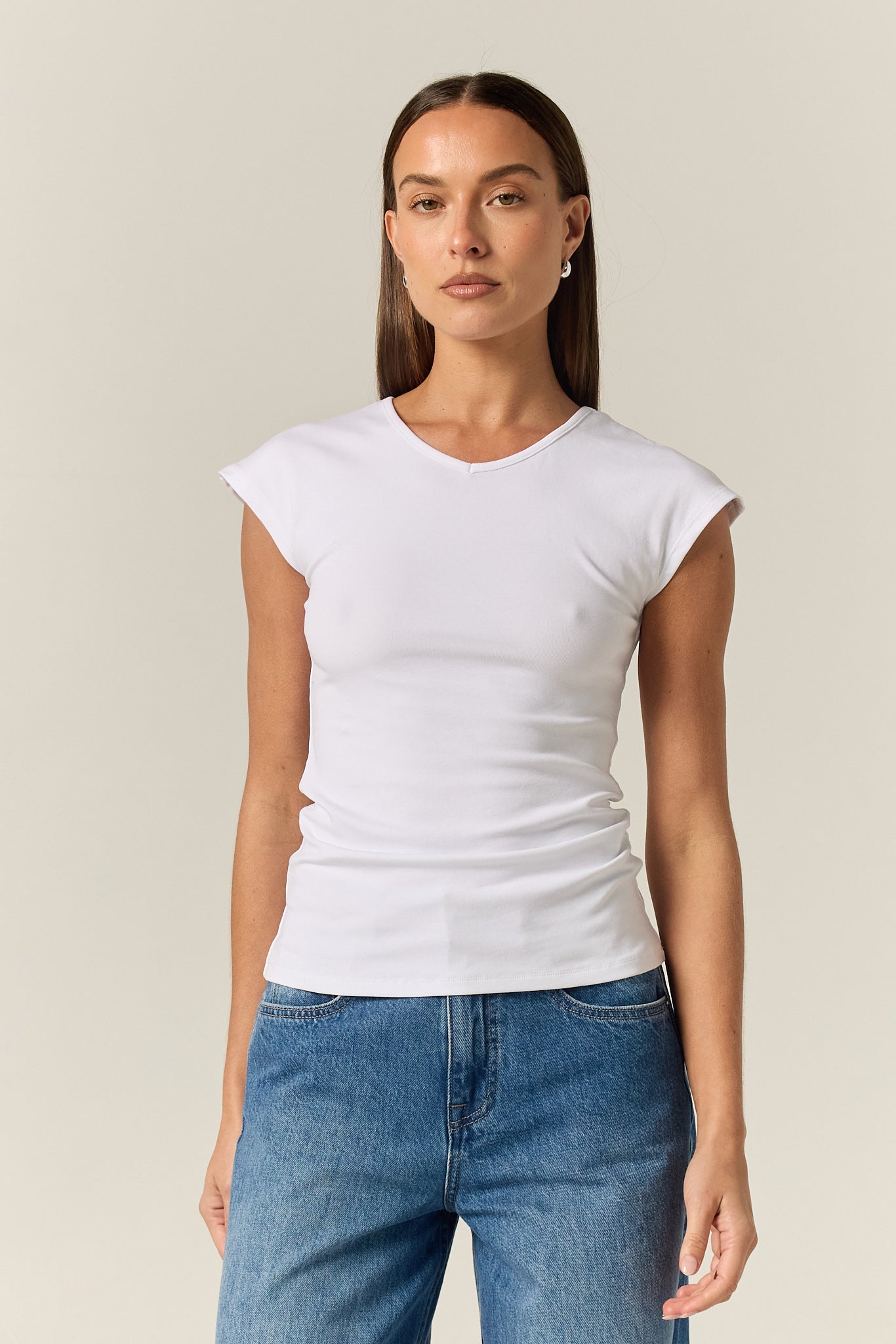 Darcy V Neck Baby Tee (White)