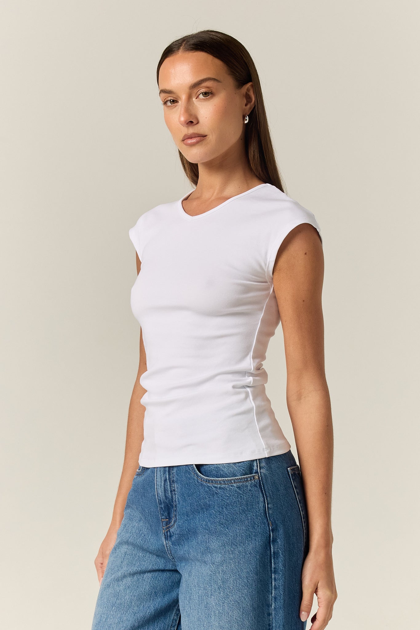 Darcy V Neck Baby Tee (White)