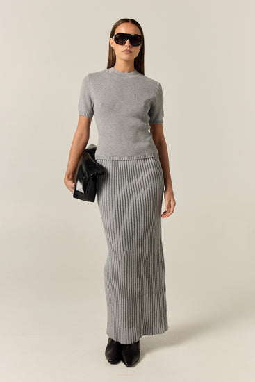 Jordy Ribbed Knit Midi Skirt (Grey)