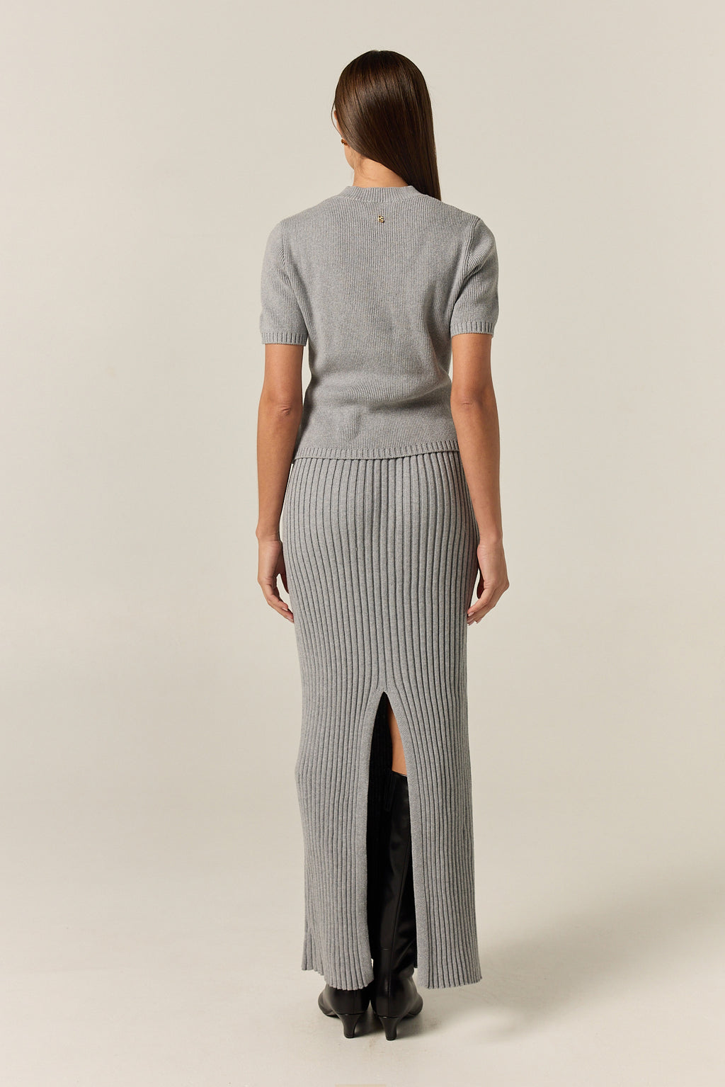 Jordy Ribbed Knit Midi Skirt (Grey)