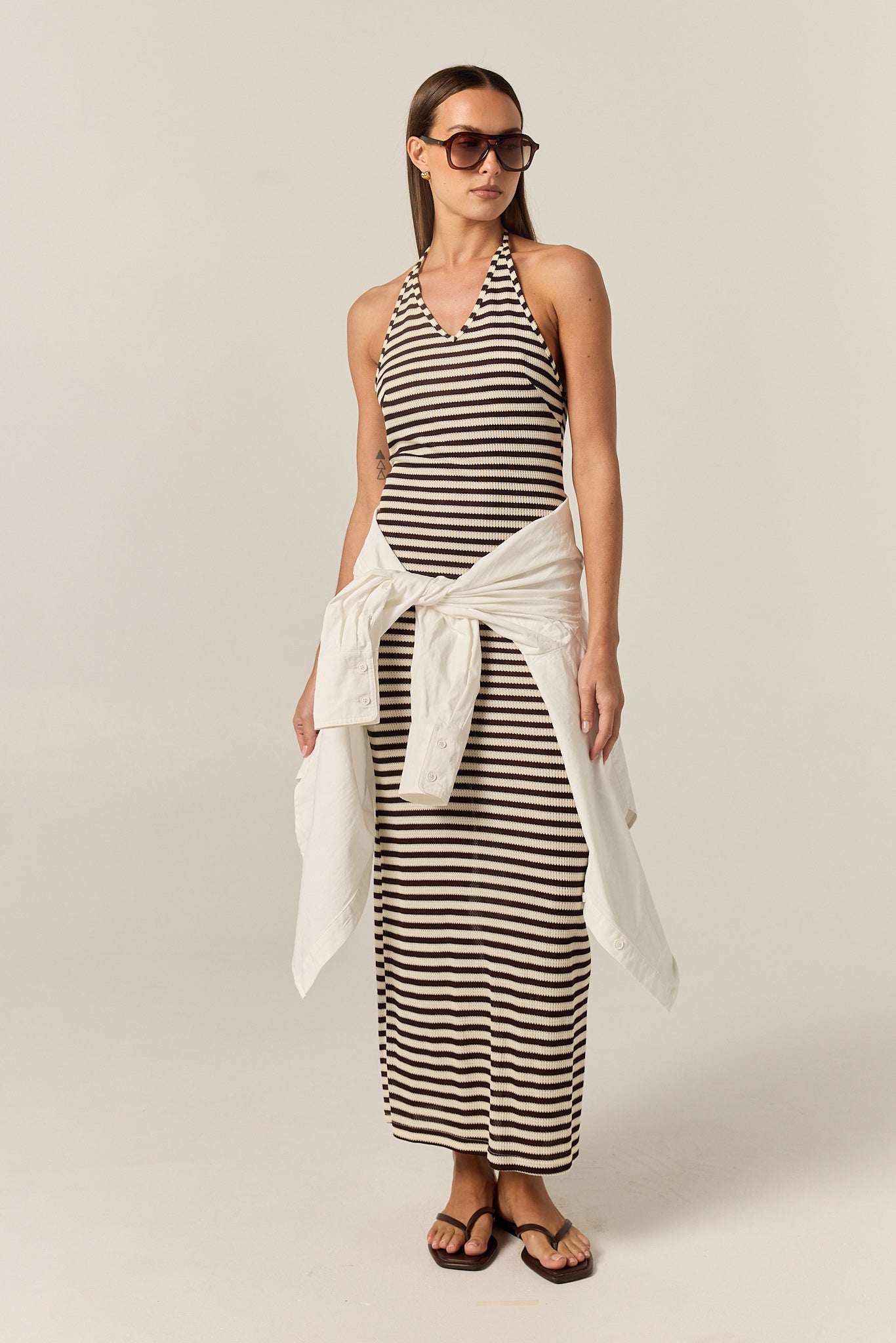 Luca Knit Midi Dress (Choc/Beige Stripe)