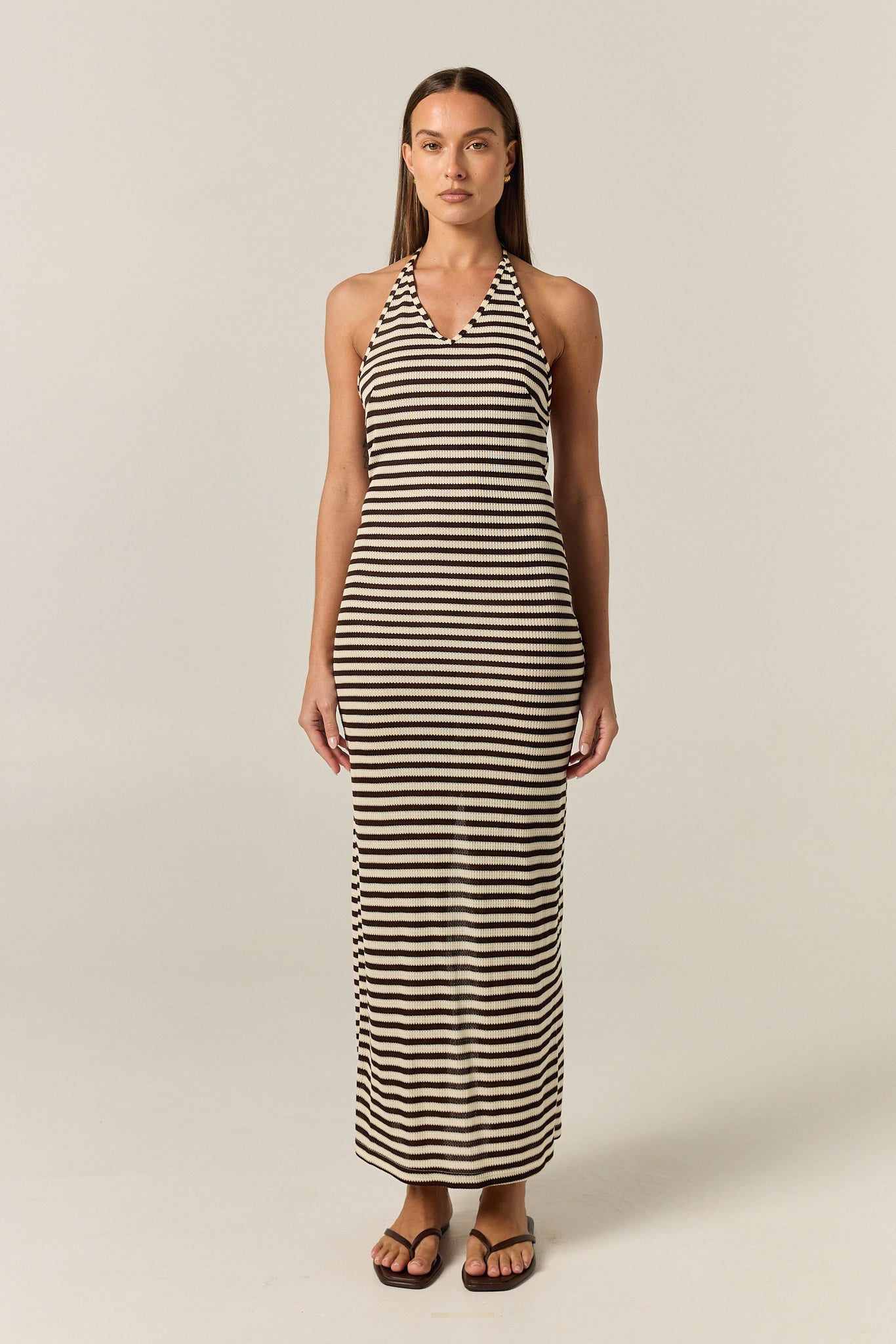 Luca Knit Midi Dress (Choc/Beige Stripe)