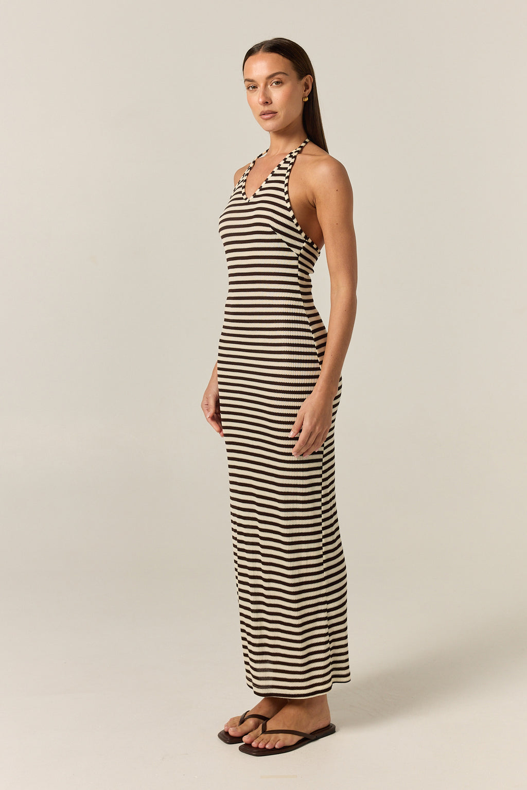 Luca Knit Midi Dress (Choc/Beige Stripe)