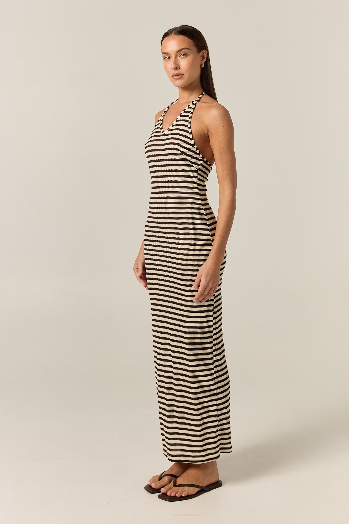 Luca Knit Midi Dress (Choc/Beige Stripe)