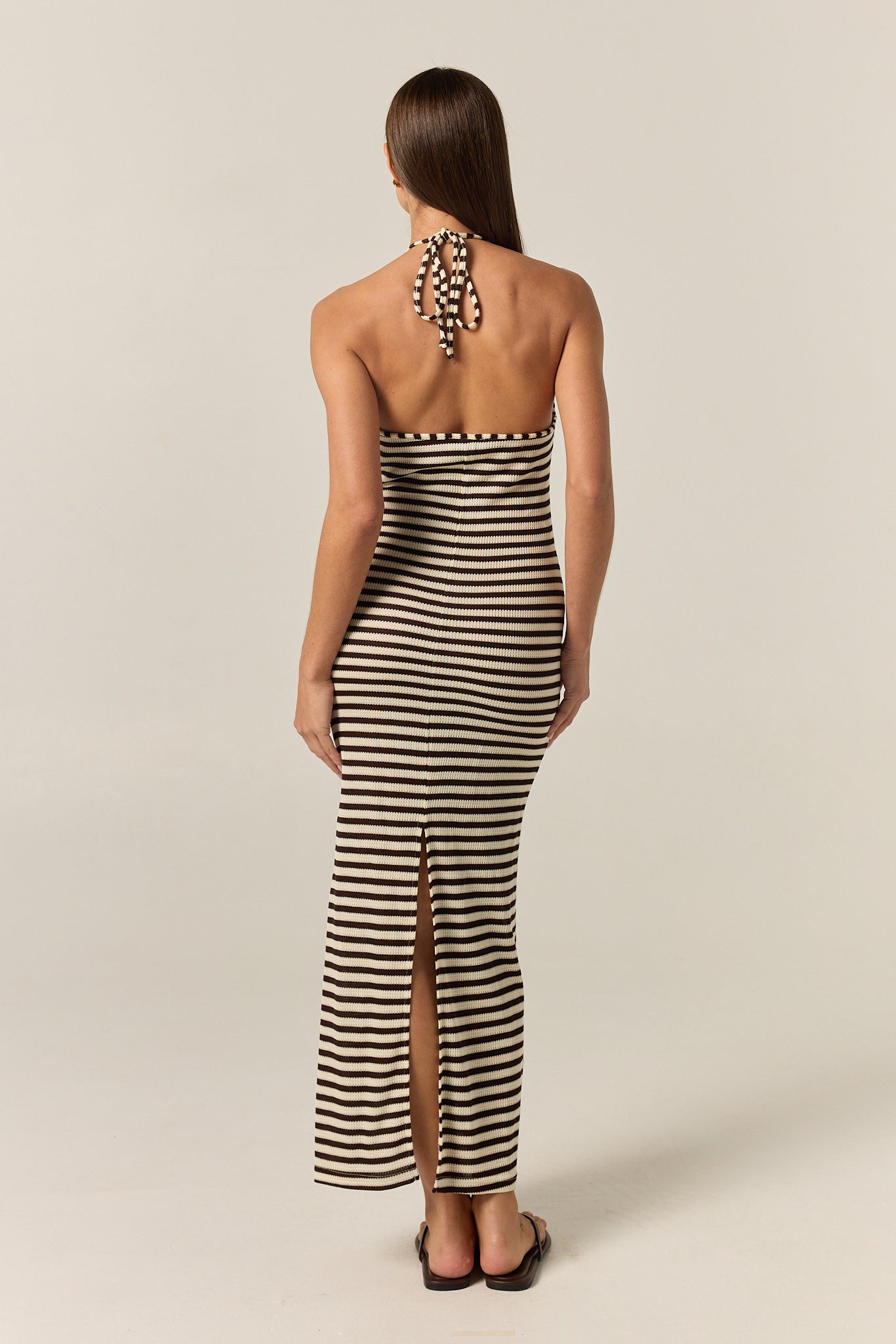 Luca Knit Midi Dress (Choc/Beige Stripe)