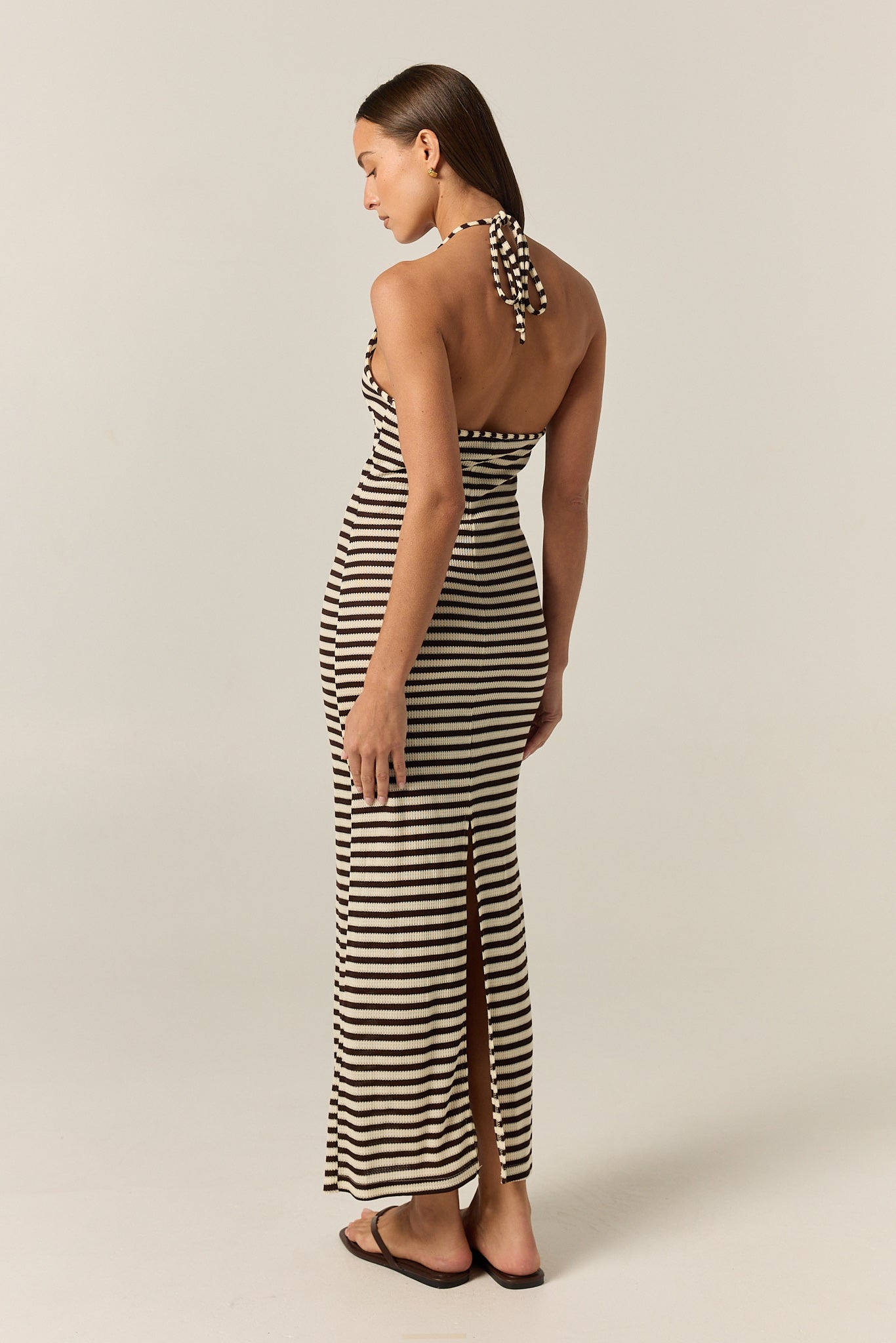 Luca Knit Midi Dress (Choc/Beige Stripe)