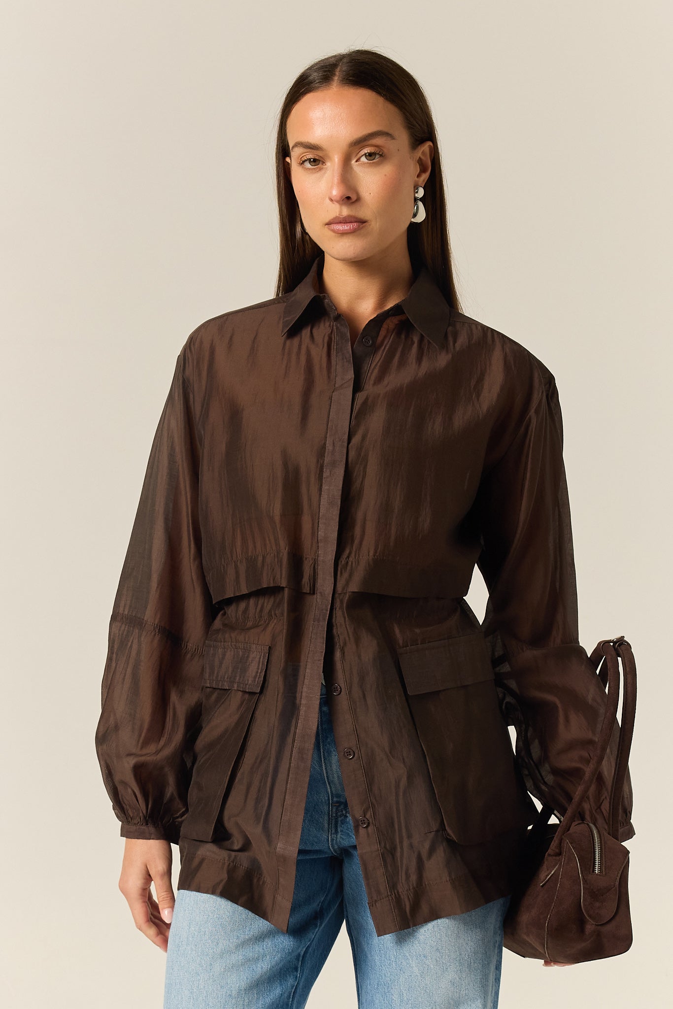 Ezra Cinched Shirt (Chocolate)