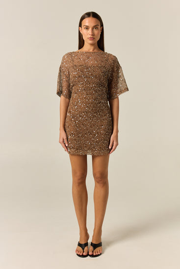 Edela Sequin Mini Dress (Chocolate)