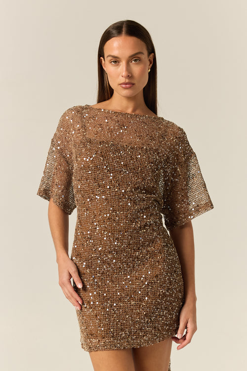Edela Sequin Mini Dress (Chocolate)