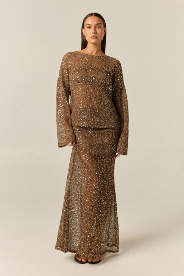 Edela Sequin Maxi Skirt (Chocolate)