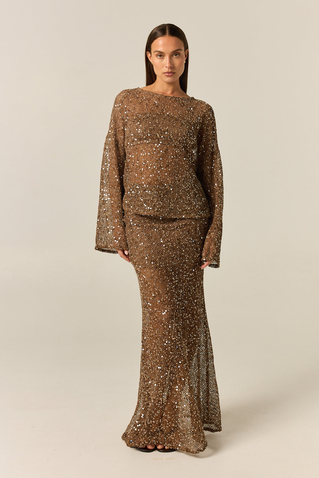 Edela Sequin Maxi Skirt (Chocolate)