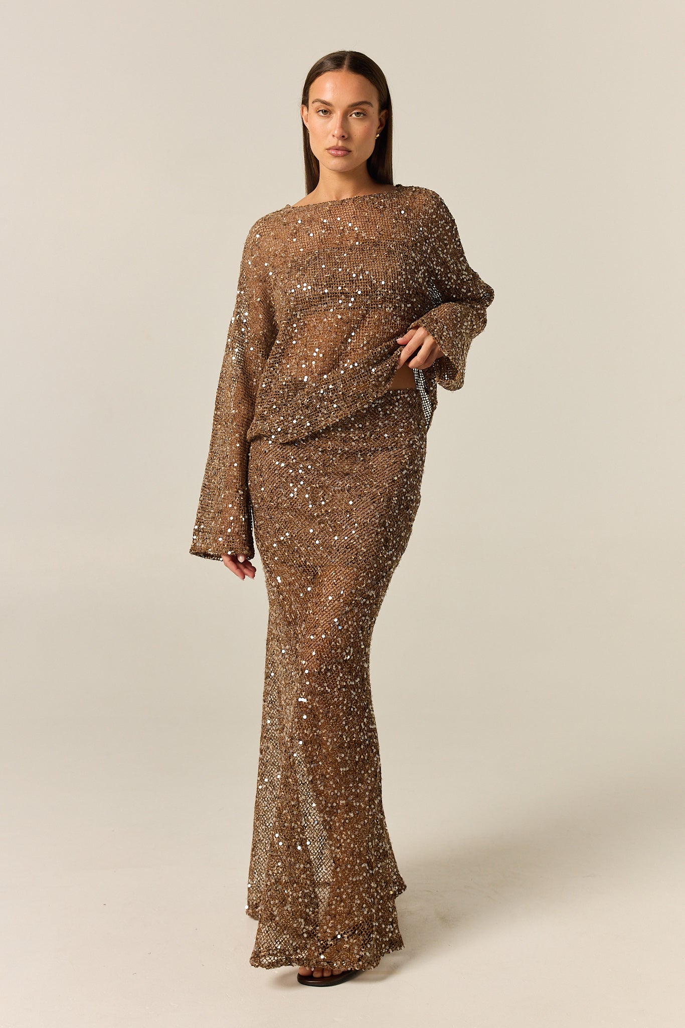 Edela Sequin Maxi Skirt (Chocolate)
