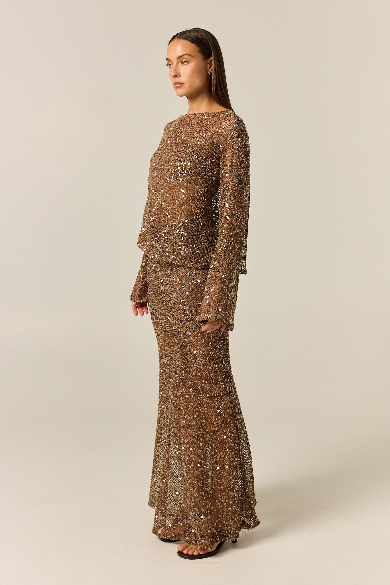 Edela Sequin Maxi Skirt (Chocolate)