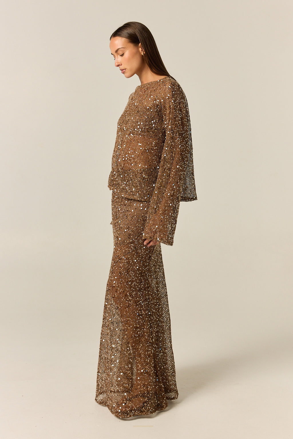 Edela Sequin Long Sleeve Top (Chocolate)