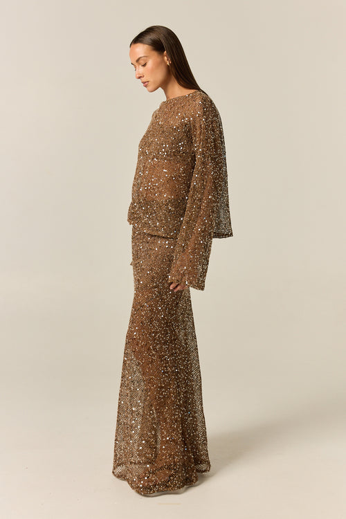 Edela Sequin Long Sleeve Top (Chocolate)
