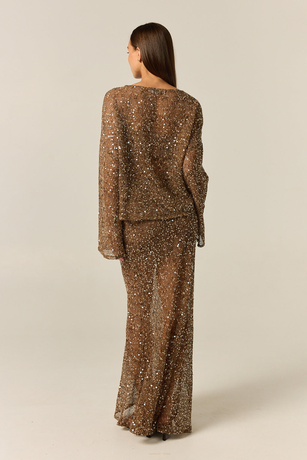 Edela Sequin Long Sleeve Top (Chocolate)
