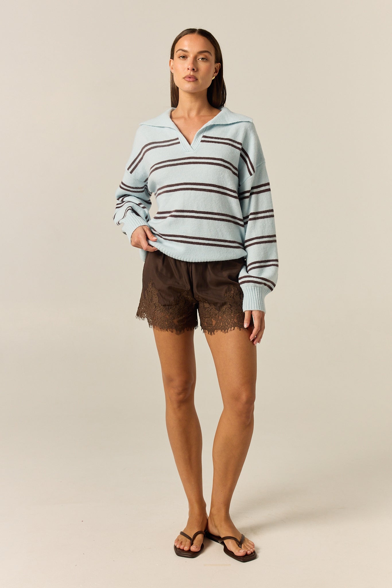 London Knit Jumper (Blue/Choc Stripe)
