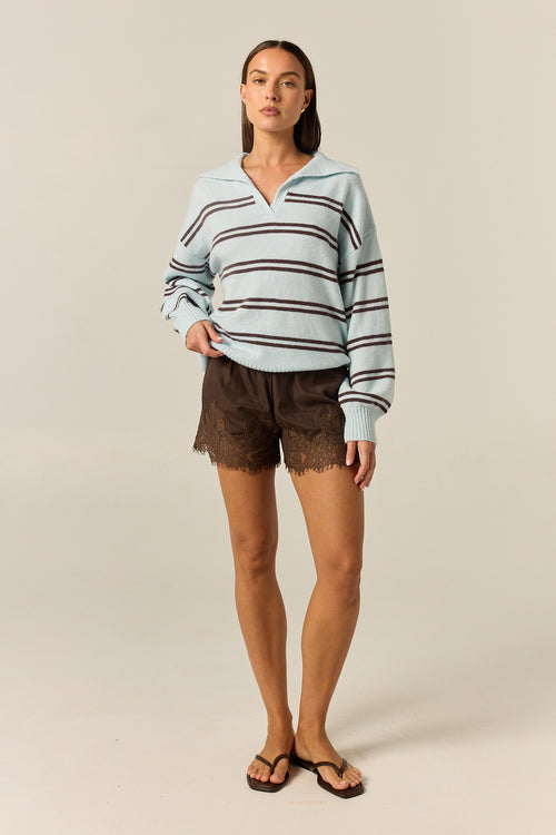 London Knit Jumper (Blue/Choc Stripe)