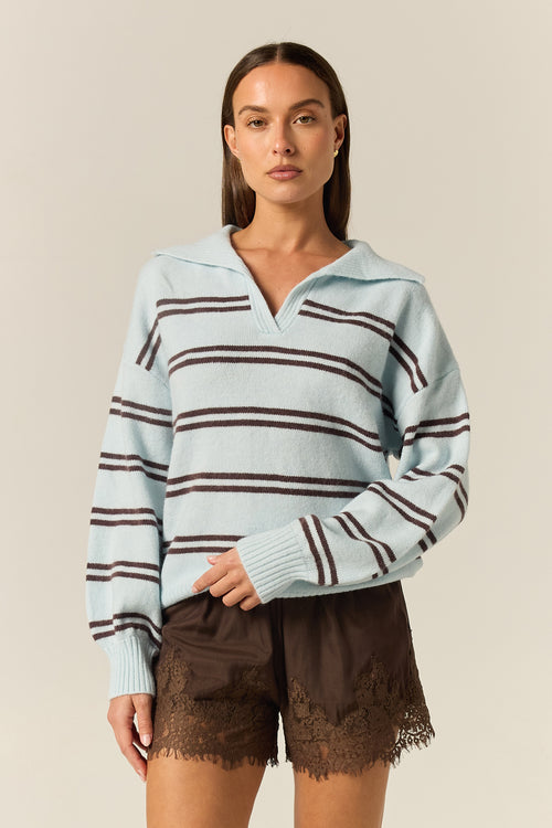 London Knit Jumper (Blue/Choc Stripe)