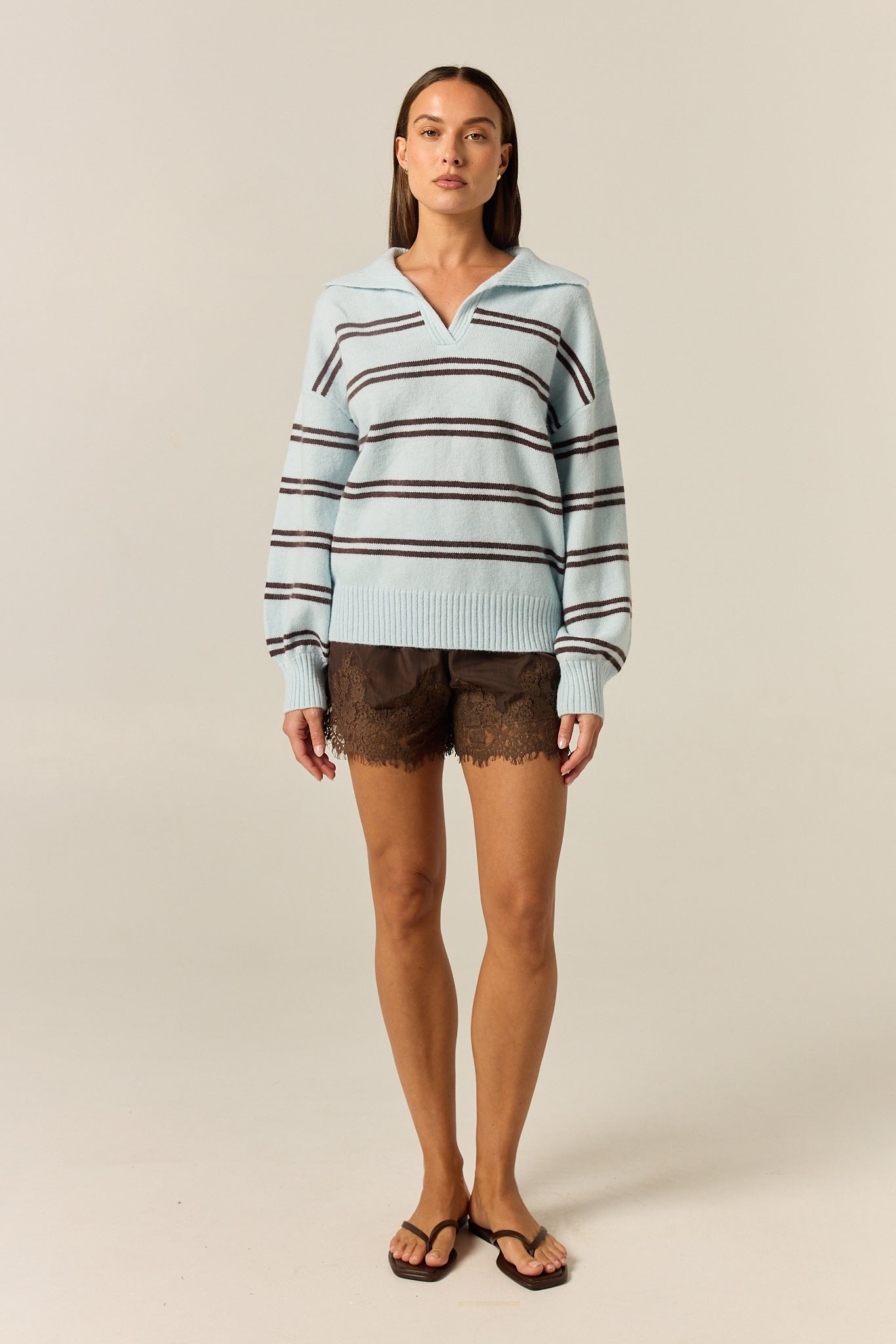 London Knit Jumper (Blue/Choc Stripe)
