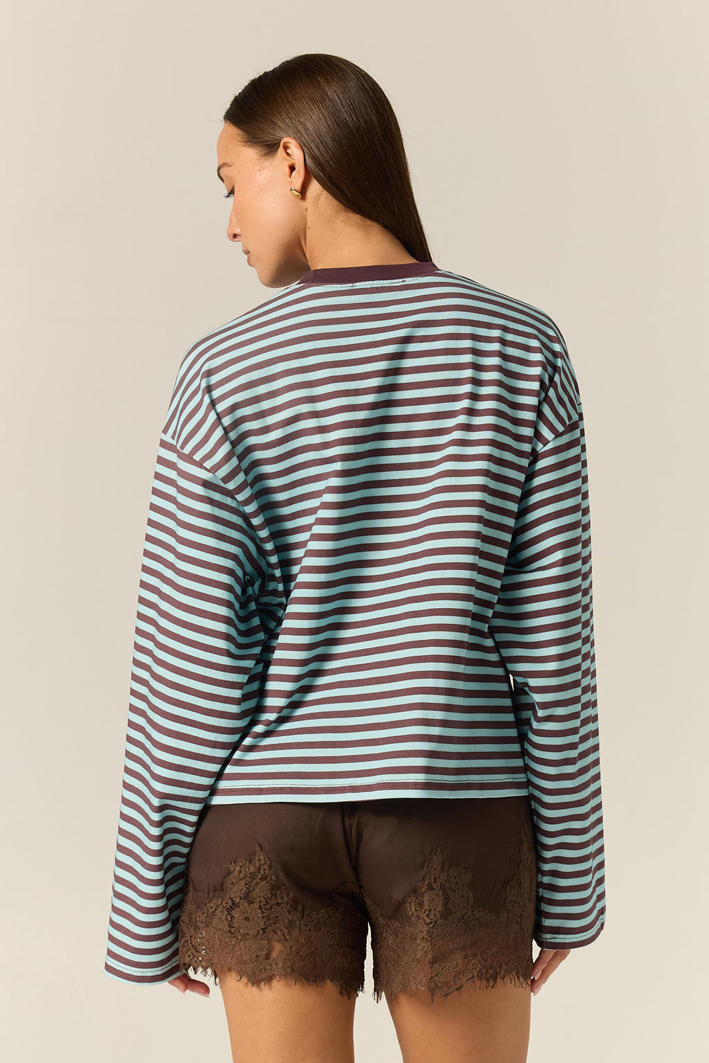 Hannah Long Sleeve Tee (Choc/Blue Stripe)