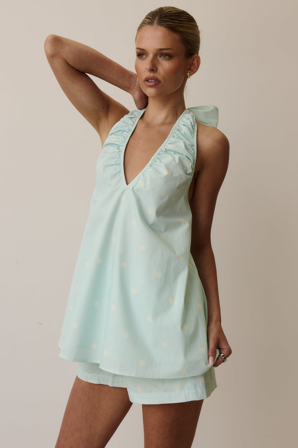 Shiloh Halter Top (Aqua/Butter Polka)