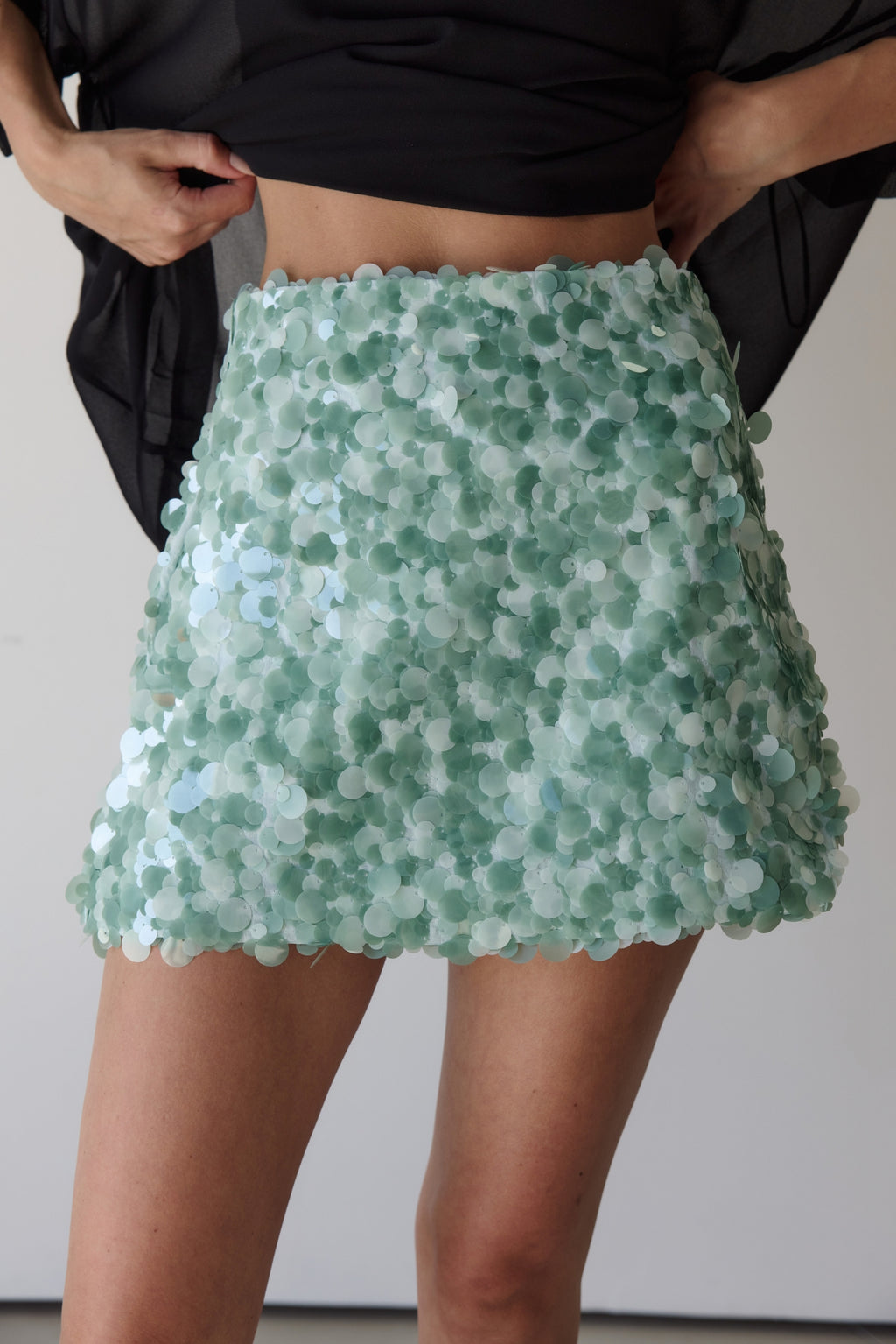 Ariel Sequin Mini Skort (Aqua)