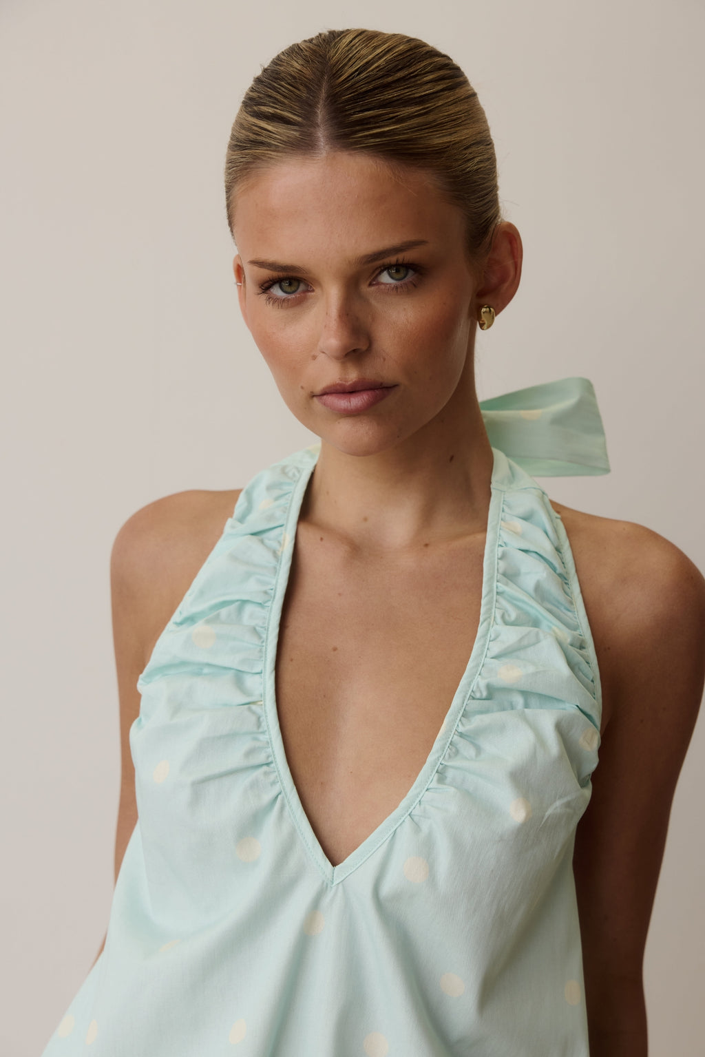 Shiloh Halter Top (Aqua/Butter Polka)