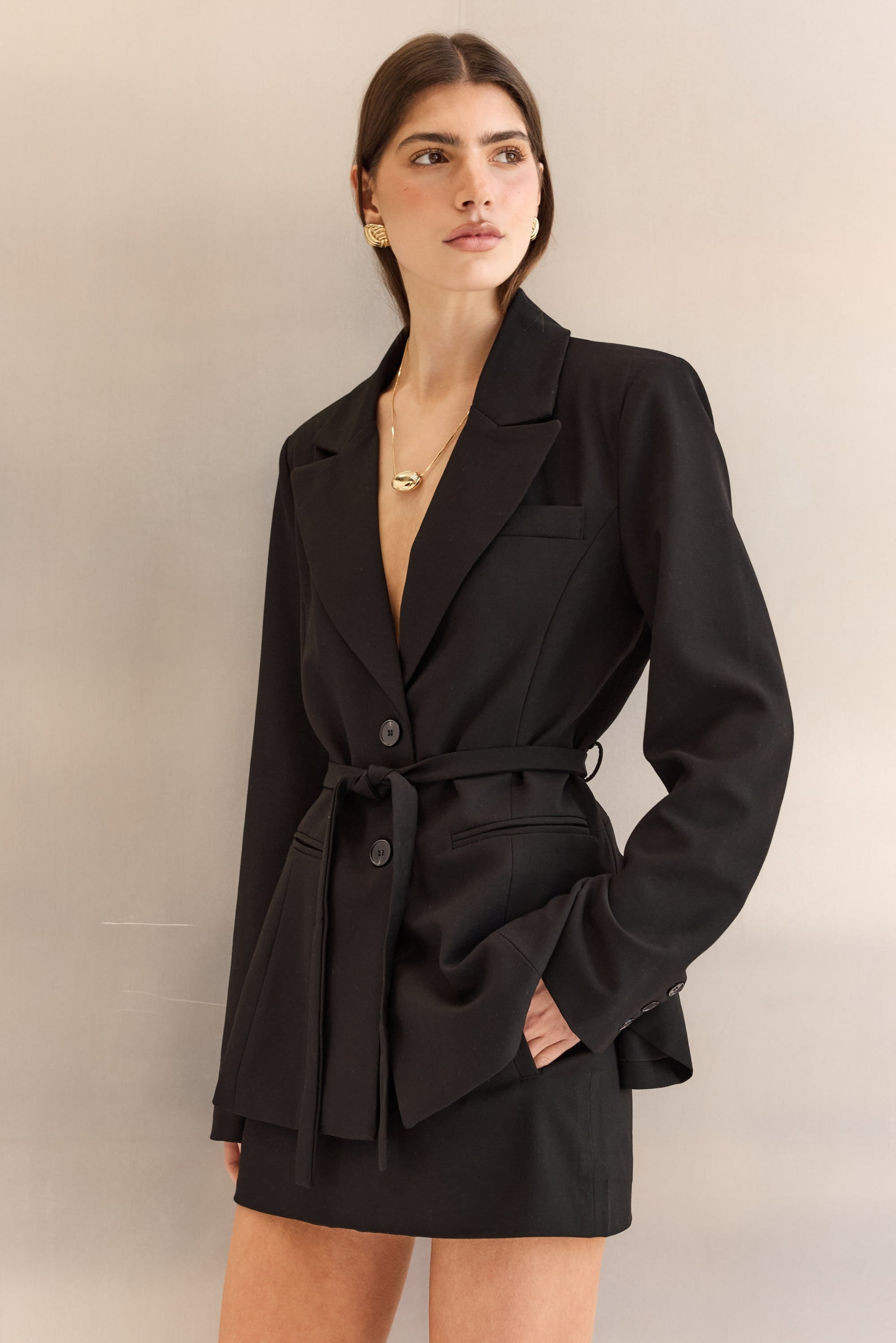 Noir Tailored Cinched Blazer (Black)