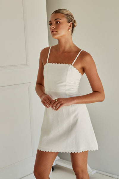 Delaney Linen Mini Dress (White)