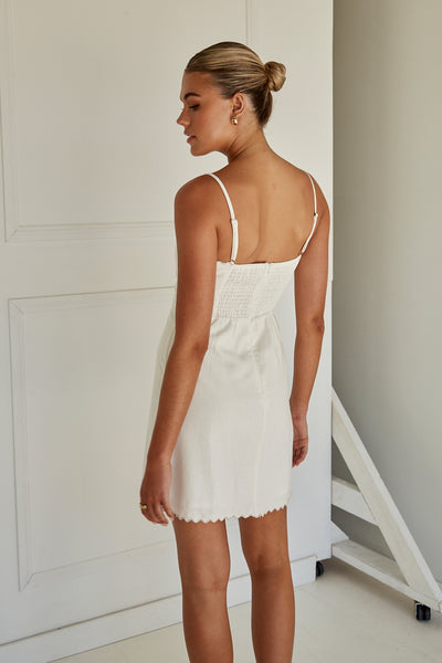 Delaney Linen Mini Dress (White)