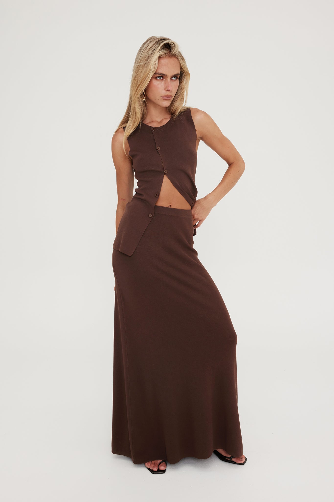 Silas Knit Maxi Skirt (Chocolate)