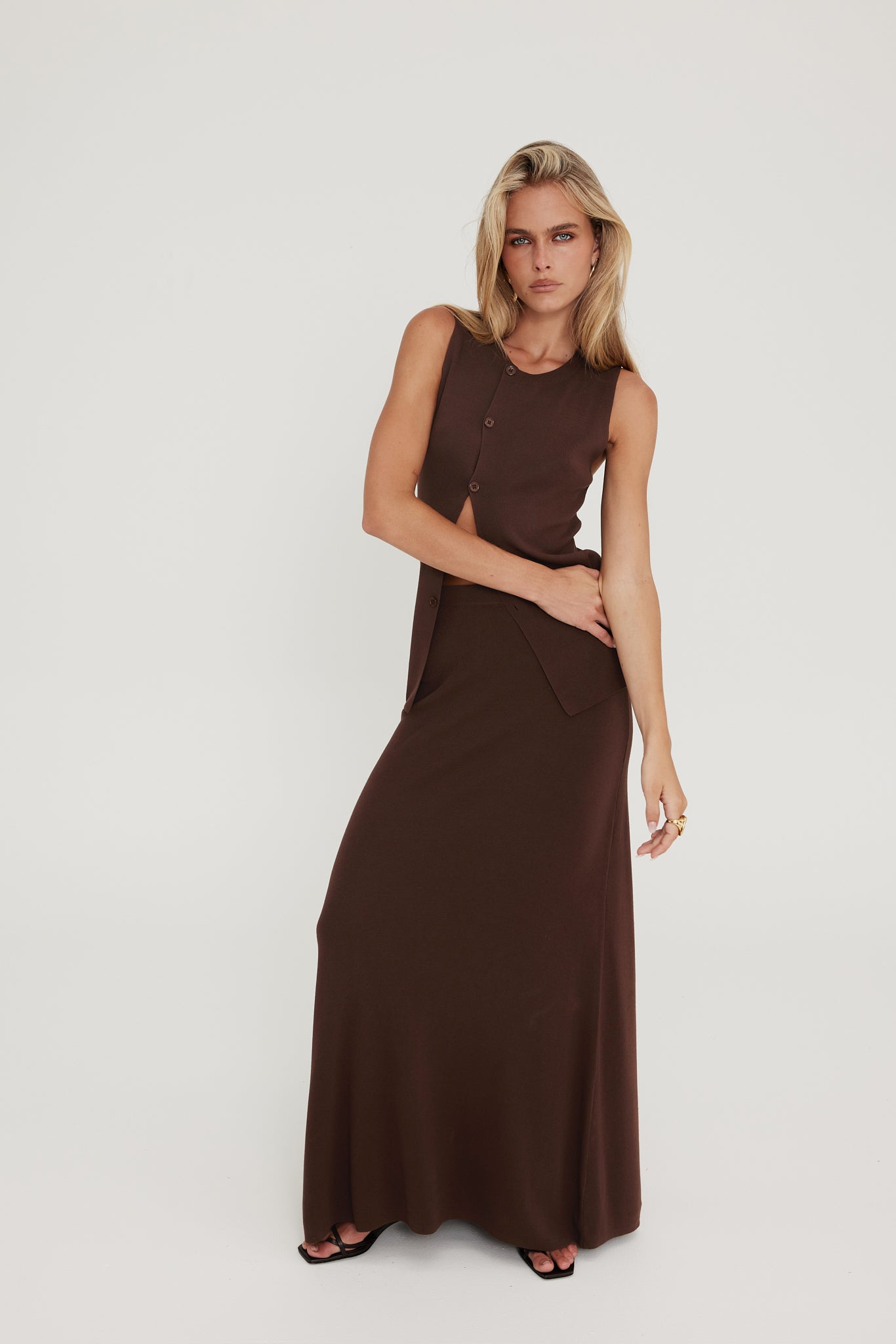 Silas Knit Maxi Skirt (Chocolate)