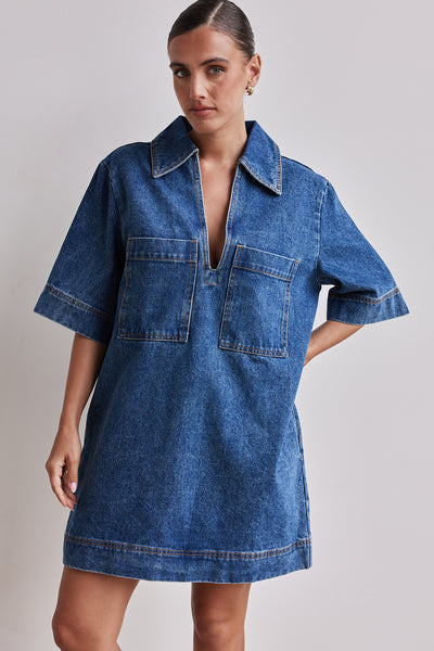 Tara Denim Mini Dress (Blue)