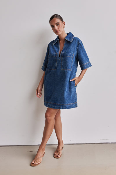 Tara Denim Mini Dress (Blue)