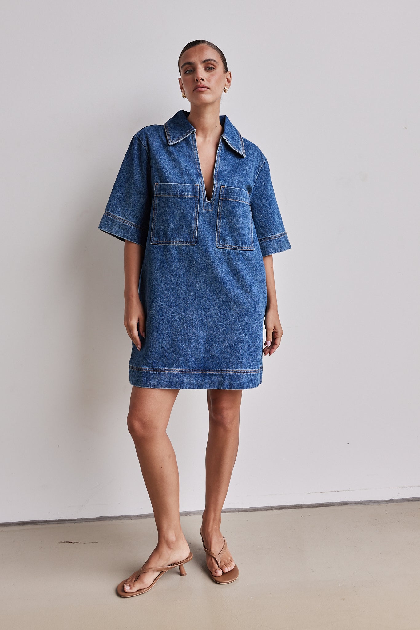 Tara Denim Mini Dress (Blue)