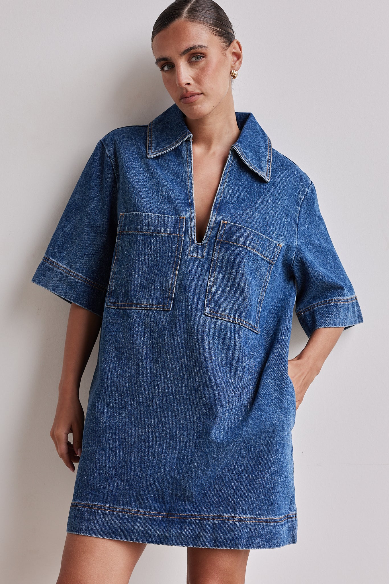 Tara Denim Mini Dress (Blue)