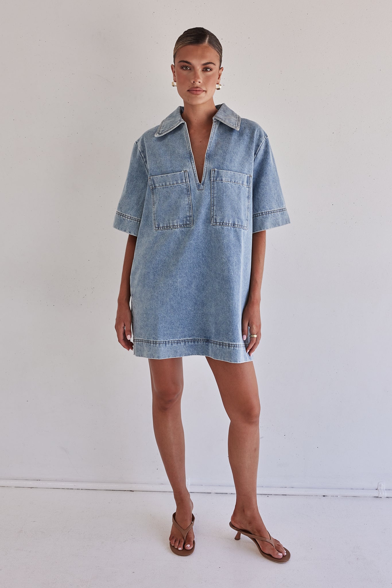 Tara Denim Mini Dress (Light Blue)