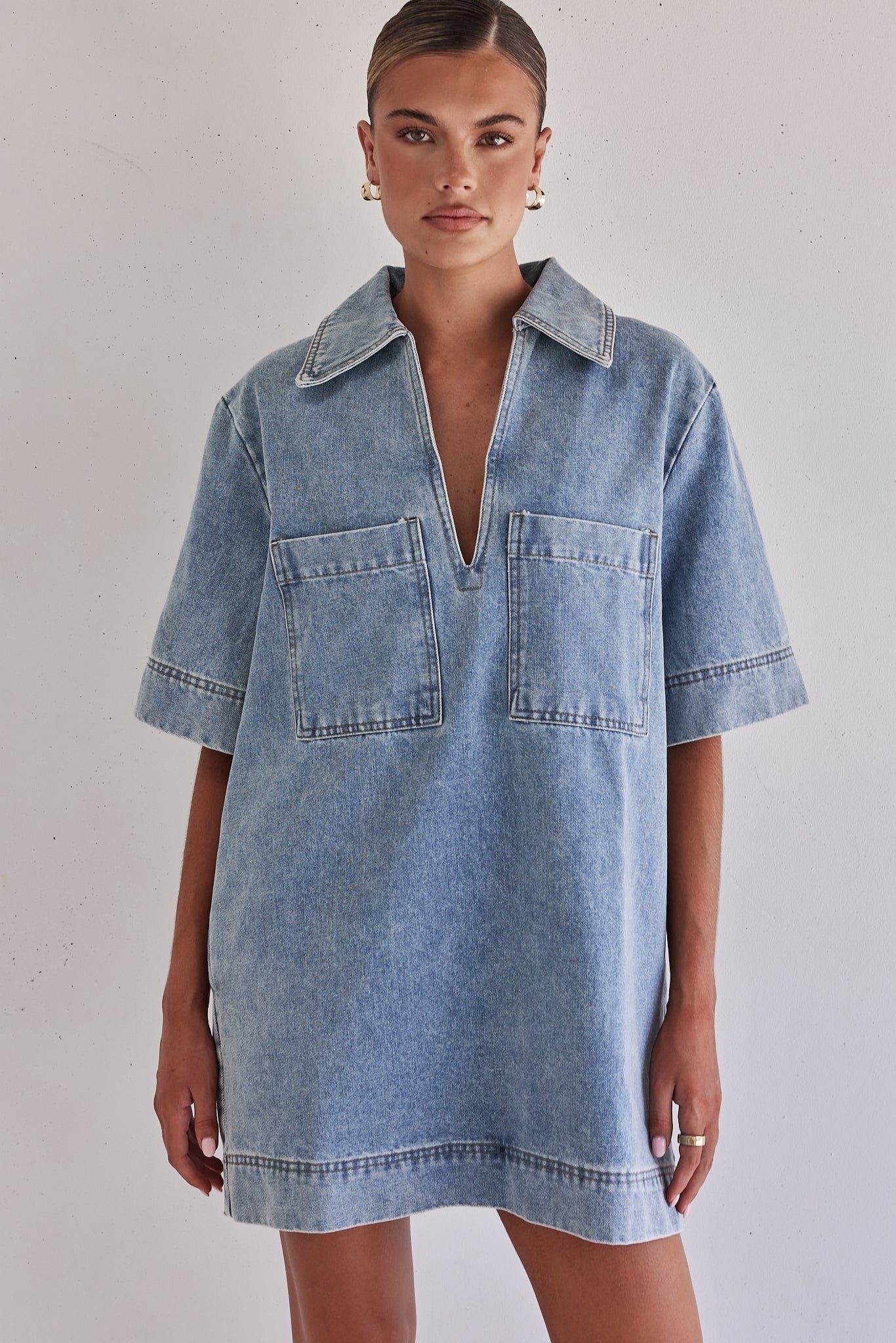 Tara Denim Mini Dress (Light Blue)