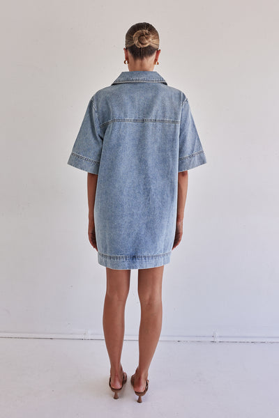 Tara Denim Mini Dress (Light Blue)