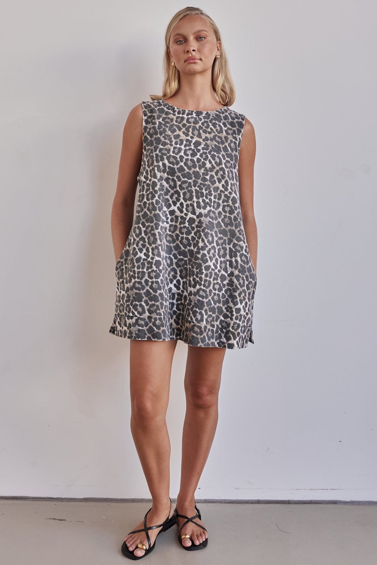 Rhea Denim Mini Dress (Leopard)