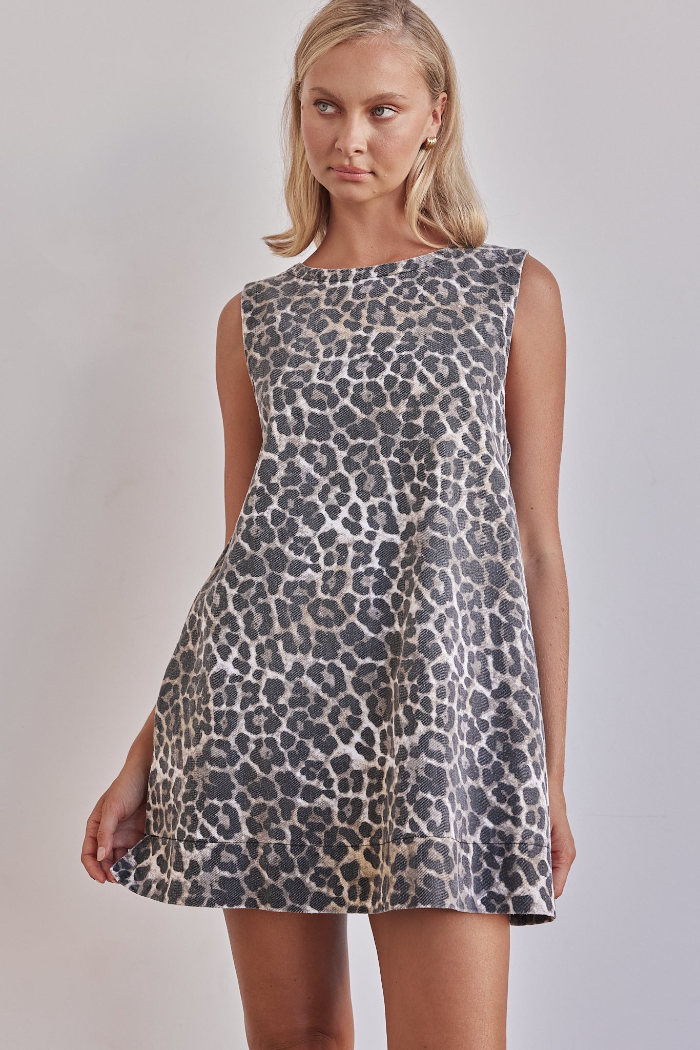 Rhea Denim Mini Dress (Leopard)