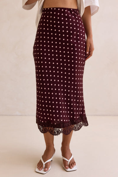 Emaretta Polka Midi Skirt (Plum)