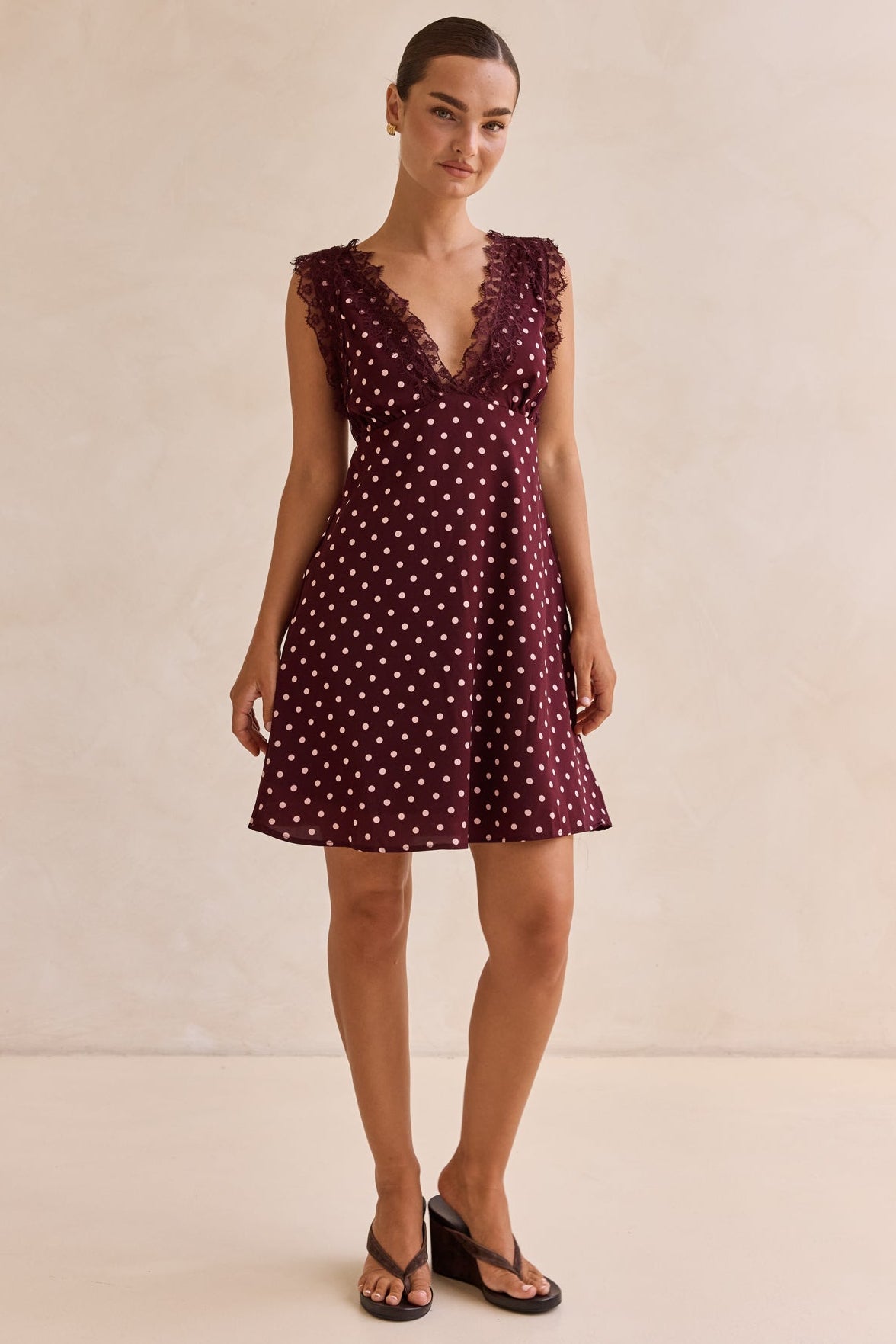 Emaretta Polka Mini Dress (Plum)